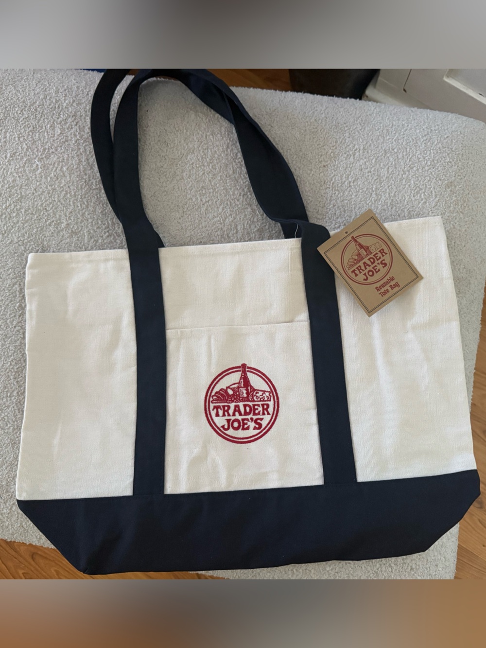NWT Rare Collectible Trader Joe’s Canvas Tote, Navy Blue, Full size (20” x 15”)